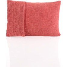 TemmuzX Müslin Yastık Kılıfı 2 Adet Set, 50X70 cm 100% Pamuk Yumuşak Nefes Alabilir Kapaklı 4 Katlı Muslin Kumaş Düz Renk Yastık Kılıfları (Kırmızı, 50X70 cm