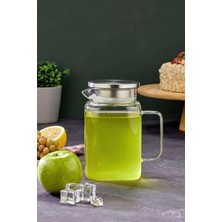 TemmuzX 1100 ml Borosilikat Cam Sürahi, Paslanmaz Çelik Kapaklı, Metalik CKR3404