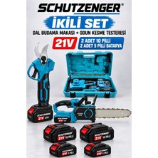 SCHUTZENGER 4 Akülü Şarjlı Dal Budama Makası ve Zinçirli Odun Kesme Testeresi 30CM Pala Mavi 6622