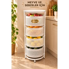 Kitchen Line Royal Tower 4 Katlı Döner Sepetli Sebzelik Meyvelik Mutfak Düzenleyici 73 × 31 cm