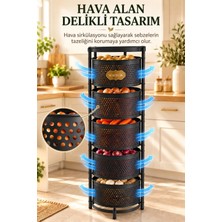 Kitchen Line Royal Tower 5 Katlı Döner Sepetli Metal Sebzelik Patates Soğan Saklama ve Mutfak Organizeri Siyah 90