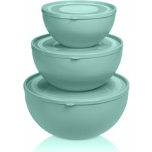 Melkan Home Kapaklı Yuvarlak Kase Seti 3 Parça Pastel Yeşil Renk BPA Free Plastik 0,6 L 2,5 L 4 L