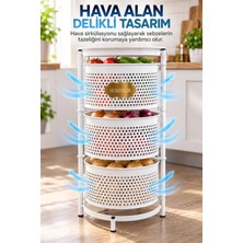 Kitchen Line Royal Tower Mini 3 Katlı Döner Sepetli Metal Sebzelik Patates Soğan Saklama Mutfak Organizeri Beyaz