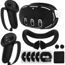 Cosmostech CS-034 Meta Quest 3 ile Uyumlu 7'si 1 Arada Vr Koruyucu Aksesuar Seti – Silikon Ön Kapak Kılıfı, Yüz Pedi, Kontrolcü Grip Kılıfı ve Lens Koruyucu Siyah