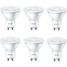 Philips Essential LED Ampul 4.7W-50W Beyaz Işık 6500K GU10 220V Duy Tipi ile Enerji Tasarruflu Aydınlatma 6 Adet