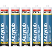 Peramics Soudal Acryrub 5'li Paket 500 Gram Beyaz Silikonize Mastik Yapıştırıcı Tüp Şeklinde Suya Dayanıklı