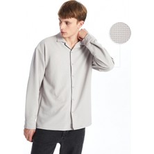 LC Waikiki Lcw Casual Gri Regular Fit Uzun Kollu Erkek Dokulu Gömlek