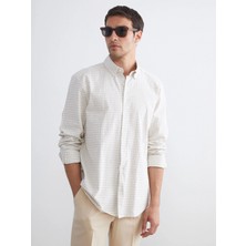 LC Waikiki Southblue Gri Regular Fit Uzun Kollu Ekose Keten Karışımlı Erkek Gömlek