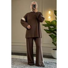 Suede Style 6694 - Şık Rahat Salaş Şerit Detaylı Modal Kumaş Alt Üst Tesettür Takım