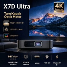 OBE X7D Ultra DLP Akıllı Projeksiyon Cihazı - Native 1080P Full HD, 1200 ISO Lümen, Tam Kapalı Optik Motor, Dolby Audio