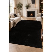 Ela Home Roset Siyah Kaymaz Tabanlı Ekstra Yumuşak Peluş Halı Yüksek Havlı Kabartmalı Tüy Dökmez Toz Tutmaz P