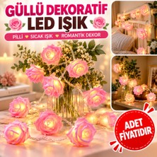Marka Kolik Yapay Gül Tasarımlı Dekoratif LED Işık Gül Detaylı LED Işık Pilli (20 Gül)