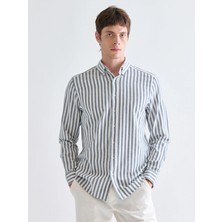 LC Waikiki Southblue Lacivert Regular Fit Çizgili Keten Görünümlü Erkek Gömlek