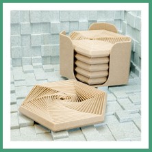 S'82 3D Baskı Super Fidget Coaster Seti - Altıgen Desenli Bardak Altlığı ve Tutucu-Bej BZS82