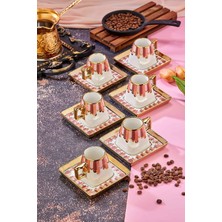 TemmuzX Porselen Kahve Fincanı Seti, 90 Ml, 6'li, Kırmızı, Altın Yaldızlı CKR3461