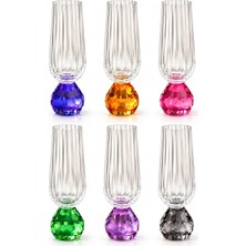 TemmuzX Asorti Renkli Kristal Top Ayaklı Çizgili Cam Kadeh 180 cc 6'li Set