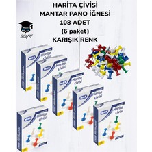 TemmuzX Harita Çivisi Mantar Pano Iğnesi, 108 Adet, 6 Paket, Karışık Renk