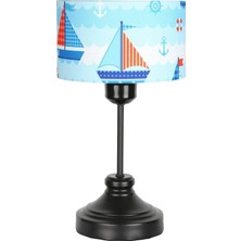 TemmuzX Kids Onze Siyah Kaplama Metal Abajur, Masa Lambası Sea Desenli VNRKIDSABJ003