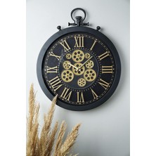 TemmuzX Perfetto Hareketli Çarklı Siyah Kasa 55X55CM Sessiz Mekanizmalı Vintage Duvar Saati Pods-55 MYK1473-03