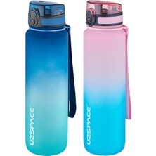 TemmuzX 2'li Tritan Matara Seti 1000ML Büyük Boy Çift Renk Softtouch Ff Collection Tritan Su Matarası Maviturkuaz-Pembeyeşil