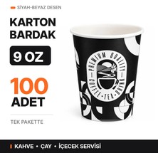 Yok Yok Ambalaj 9 Oz Karton Bardak 100 Adet Siyah Beyaz Desenli Sıcak Soğuk İçecek Uyumlu Tek Kullanımlık Kahve ve Çay Bardağı