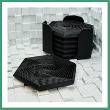S'82 3D Baskı Super Fidget Coaster Seti - Altıgen Desenli Bardak Altlığı ve Tutucu-Siyah BZS82