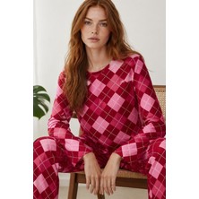 Miss Art Kadın Çizgili Regular Fit Kırmızı Pijama Takımı 4766