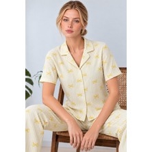 Miss Art Kadın Gömlek Yaka Desenli Ikili Sarı Pijama Takımı 4795