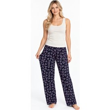 Miss Art Kadın Çizgili Bluz Desenli Askılı Ekru Pijama Takımı