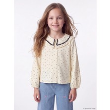 LC Waikiki Lcw Kids Ekru Bebe Yaka Uzun Kollu Desenli Kız Çocuk Gömlek