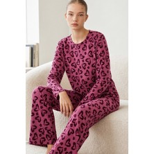 Miss Art Kadın Çizgili Regular Fit Lila Pijama Takımı 4764