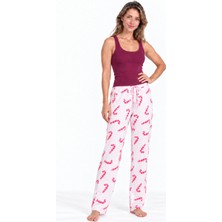 Miss Art Kadın Trend Günlük Bluz Bordo Desenli Pijama Takımı