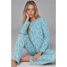 Miss Art Kadın Desenli Uzun Kollu Mint Yeşili Pijama Takımı 4760