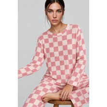 Miss Art Kadın Çizgili Regular Fit Pembe Pijama Takımı 4691