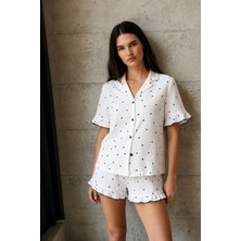 Miss Art Kadın V Yaka Comfort Fit Beyaz Pijama Takımı