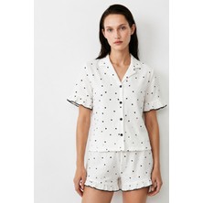 Miss Art Kadın Relaxed Lastikli Beyaz Pijama Takımı