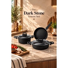 Lavonni Dark Stone 5 Parça Siyah Granit Tencere Seti – 20 cm Derin Tencere, 26 cm Basık Tencere ve 26 cm Tava