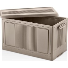 Deconox Dev Boy Katlanır Kilit Kapaklı Kasa 55 Litre Hacimli, Yer Kaplamayan Portatif Saklama Kutusu Ardiye, Balkon, Mutfak, Kiler, Bahçe ve Araç Bagajı Için Güvenli Organizer (Toprak)
