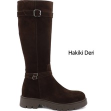Gönderi(r) Kadın Kahve Süet  Fermuarlı Kauçuk Taban Hakiki Deri Çizme