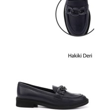 Gönderi(r) Kadın Lacivert  Tokalı Hakiki Deri Loafer Ayakkabı