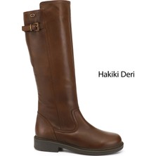 Gönderi(r) Kadın Kahve Antik Fermuarlı Kauçuk Taban Hakiki Deri Çizme