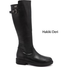 Gönderi(r) Kadın Siyah  Fermuarlı Kauçuk Taban Hakiki Deri Çizme