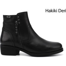 Gönderi(r) Kadın Siyah  Çift Fermuarlı Kauçuk Taban Hakiki Deri Bot