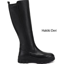 Gönderi(r) Kadın Siyah Floter  Fermuarlı Kauçuk Taban Hakiki Deri Çizme