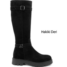 Gönderi(r) Kadın Siyah Süet  Fermuarlı Kauçuk Taban Hakiki Deri Çizme