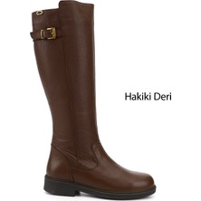 Gönderi(r) Kadın Kahve Antik  Fermuarlı Kauçuk Taban Hakiki Deri Çizme