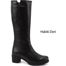 Gönderi(r) Kadın Siyah Fermuarlı Kalın Topuklu Hakiki Deri Çizme