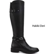 Gönderi(r) Kadın Siyah Floter  Fermuarlı Kauçuk Taban Hakiki Deri Çizme