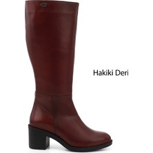 Gönderi(r) Kadın Bordo  Fermuarlı Kalın Topuklu Hakiki Deri Çizme
