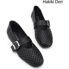 Gönderi(r) Kadın Siyah  Baskılı Mary Jane Hakiki Deri Babet